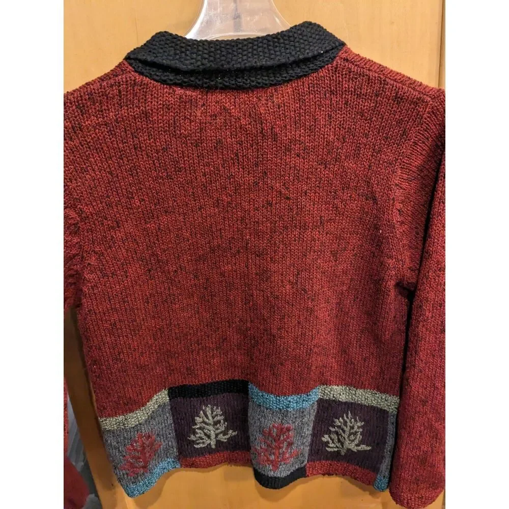 Ann‎ Trinity  Red Sweater Womans Small heart button Cardigan Top